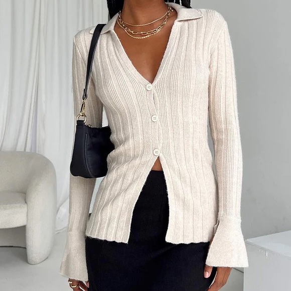 NWT Princess Polly BERYL LONG SLEEVE Cardigan BONE (US 4) - Picture 4 of 5